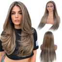 13x4 Glueless Lace Front Wigs Human Hair for White Women, 180% Density Real Pre Bleached Tiny Knots Highlight Lace Front Wig 100% Human Hair Brown Mixed Blonde HD Lace Front Wig Natural Hairline 28in (-#6T6P18)