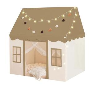 Play Tent with Mat, Star Light Large Kids Playhouse with Windows Easy to Wash, Indoor and Outdoor Play Tents for Kids, Little Dove Toys for Girls, Boys, 47x40x52 (Brown Playhouse, Large Size)