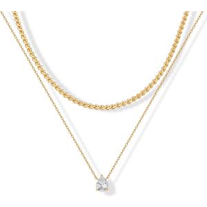 PAVOI 14K Gold Plated Twisted Singapore Chain Layering Choker with Round Solitaire and Serpentine Chain Layering Choker with Pear-Cut Stone Pendant Necklace Pack for Women | Cubic Zirconia Statement Layered Necklace Set