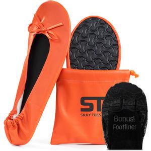 Silky Toes Foldable Flats for Women Purse Ballet Shoes Ballerina Slippers (Large, Orange)