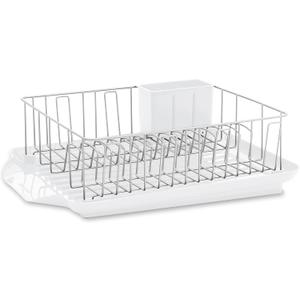 Farberware Classic Large Rust Resistant Full Dishrack with Removable 3 Compartment Flatware Caddy, Andlged Drain Board, 3-Piece, White