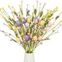 Yawwind 12 PCs Easter Table Flowers17 Inches Eggs Flowers Easter Floral Stems with Colorful Eggs Berry for Home Vase Spring Indoors Decor