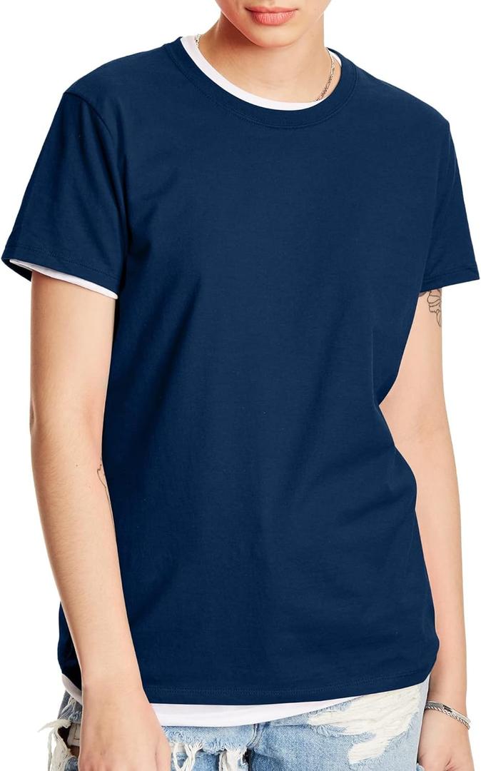 Hanes Perfect-T Crewneck T-Shirt, Lightweight Cotton Short Sleeve Tee for Women (Medium, Navy)