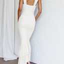 houstil Women's Strap Wedding Guest Dress Wrinkles Mesh Bodycon Party Maxi Cocktail Cut Out Clubwear Summer (White, M)