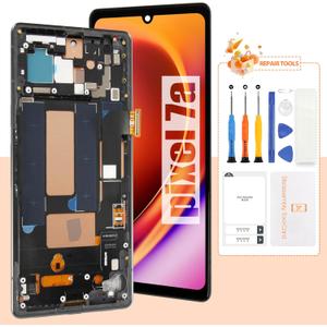 OLED Screen for Google Pixel 7A Screen Replacement for Pixel 7a 5G LCD Screen GWKK3,GHL1X,G0DZQ,G82U8 Touch Display Digitizer Assembly Repair Parts with Frame(Black with Fingerprint Function