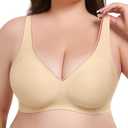 Xcutting Womens Deep V Bras Wireless Comfortable Bra No Underwire Bras T-Shirt Push Up Plunge Seamless Plus Size Bra (Large, Nude)