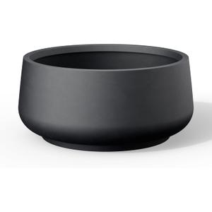 Kante 16.1" Dia Round Curvy Concrete Planter, Large Plant Pots with Drainage Hole and Rubber Plug for Indoor Outdoor Plants, Flower Pot for Home Garden Patio Porch, Black