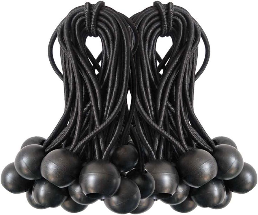 Ball Bungee Cords, Black Tie Down Cords for Tarp, Canopy Shelter, Wall Pipe, UV Resistant