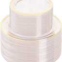 BESTVIP 200PCS Clear Gold Plastic Plate, Disposable Party Plates with 100 Dinner and 100 Dessert Plates, Plastic Plate for Party, Wedding and Birthday