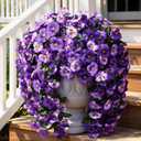 HyeFlora Artificial Flowers for Outdoors, 2pcs Faux Silk Pansies Flowers UV Resistant Fake Hanging Flower Plants for Outside Planters Porch Yard Patio Window Box (Mix Purple)