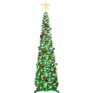 5 Ft Tinsel Christmas Tree with Timer 4 Modes 60 Warm White & Multi Color Change Lights 25 Ball Ornaments 3D Star Battery Operated Pop Up Artificial Tree Xmas Decoration Home Decor 