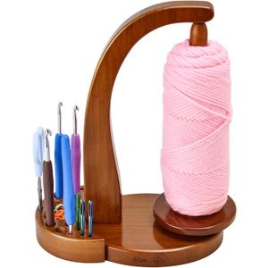 ULOI Crochet Yarn Holder - Upgrade with Crochet Accessories Storage Attachment, Magnetic Wooden Yarn Storage for Knitting Accessories, Perfect for Crocheting and Knitting Projects, Walnut Finish