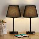 Table Lamp, Bedside Lamp Set of 2 with Dual USB Charging Ports, Modern Nightstand Light Perfect for Bedroom, Living Room, Study Room (Black)