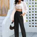 Yoga Pants Women Wide Leg Pants with Pockets Drawstring High Waist Stretch Dress Pants Lounge Sweatpants 29"/31"/33" (Black, XXL)