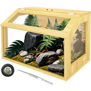25 Gallon Reptile Tank, Wooden Bearded Dragon Terrarium Tank with Top Ventilation, Large Reptile Enclosure for Snake, Lizard, and Leopard Gecko, Includes Feeding Tongs, 24" L x 16" W x 16" H