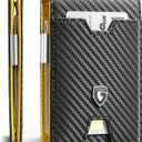 GSOIAX Men's Slim RFID Blocking Leather Wallet with Money Clip Minimalist Carbon Fiber Bifold Credit Card Holder 11 Card Slots Gift Box Included(Carbon Yellow)