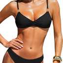 OWICA Triangle Bikini Sets for Women Two Piece Sexy Women's Bathing Suits V Neck Spaghetti Strap Cheeky Swimsuit (Medium, Black)