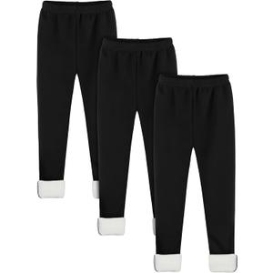 Resinta Girls Winter Fleece Lined Leggings Cotton Thick Thermal Tights Kids Soft Stretchy Pants Full Length, Size 6-7Y
