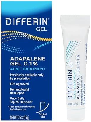Differin Acne Treatment Gel, 30 Day Supply, Retinoid Treatment for Face with 0.1% Adapalene, Gentle Skin Care for Acne Prone Sensitive Skin, 15g Tube