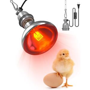 Heat Lamp Bulbs for Chickens Coop Brooder with Plug in Cord,On/Off Switch,150 Watt E26 Reptile Heat Lamp Bulb Infrared Red Light for Chicks,Birds,Ducks,Dogs,Cats