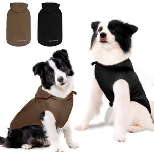 2 Pieces Basic Dog Hoodie, Soft & Comfy Dog Puppy Sweatshirt, Superior Comfort and Fit Doggy Security Hoodies Jumpsuit Sweater with Leash Hole and Pocket, Black & Brown/Sleeveless, L