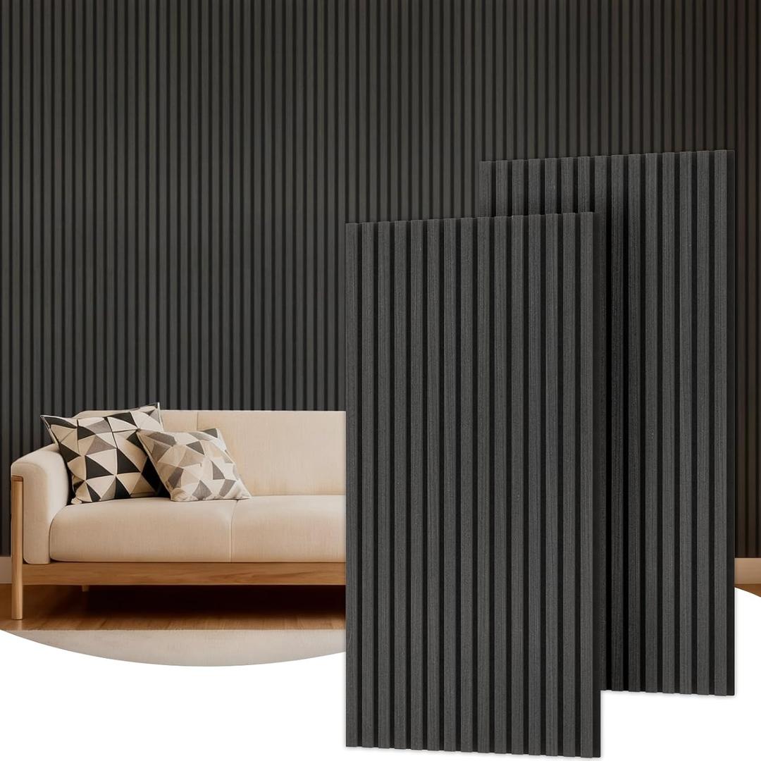 TONOR Wood Wall Panels for Interior Wall Decor, 2 Pack 47.2"x23.6"(15.5ft) Wood Slat Acoustic Panels, Soundproof Wall Panels for Noise Cancelling and Decoration, Living Room, Bedroom, Office, Black