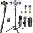 Content Creator Essentials Vlogging Kit for iPhone, 71" Tripod for iPhone Video Recording with Light, Wireless Microphones, Remote, Selfie Stick Phone Stand for TikTok, YouTube