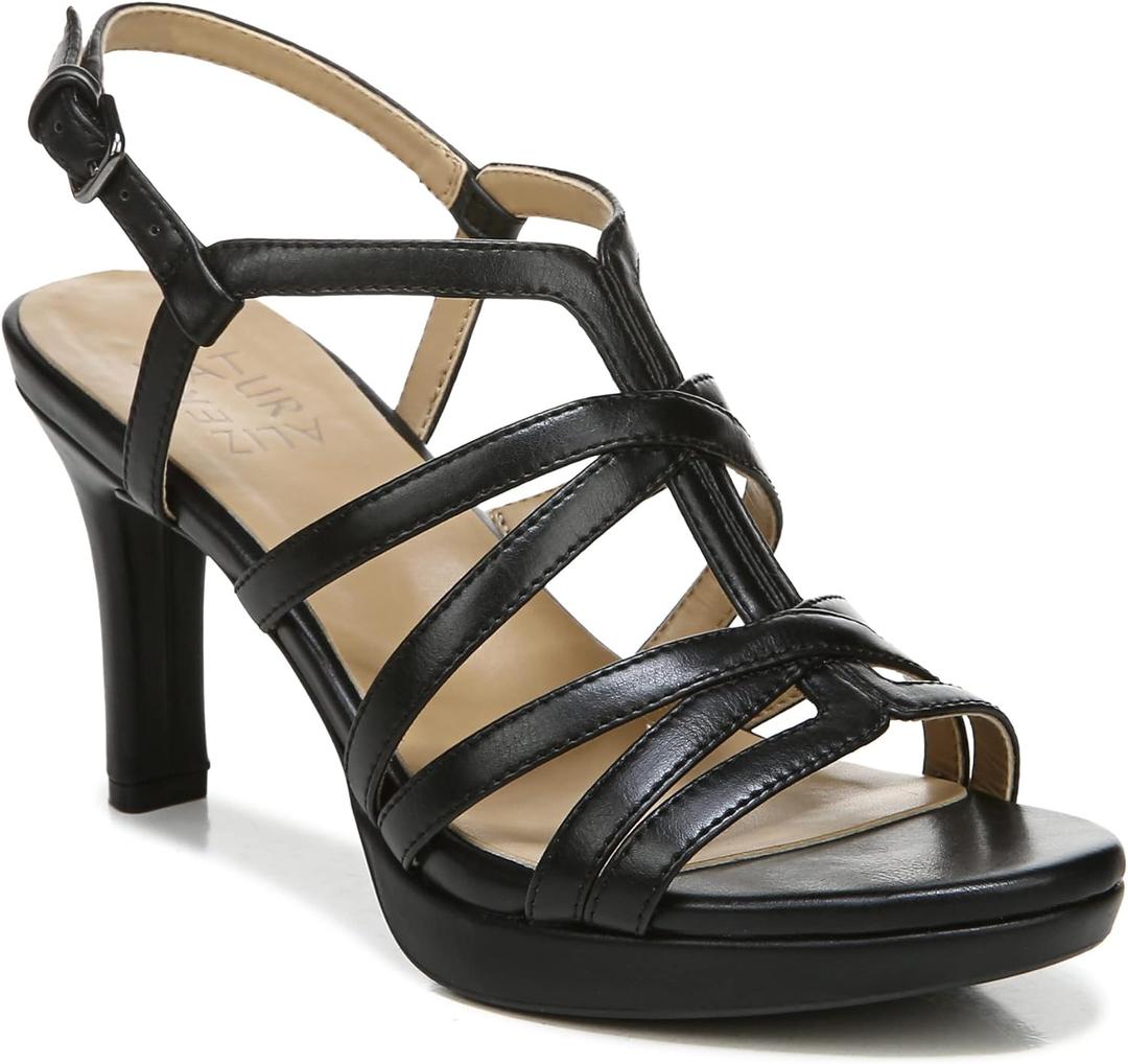 Naturalizer Women's Baylor Strappy High Heel Sandal (8.5, Black Smooth)