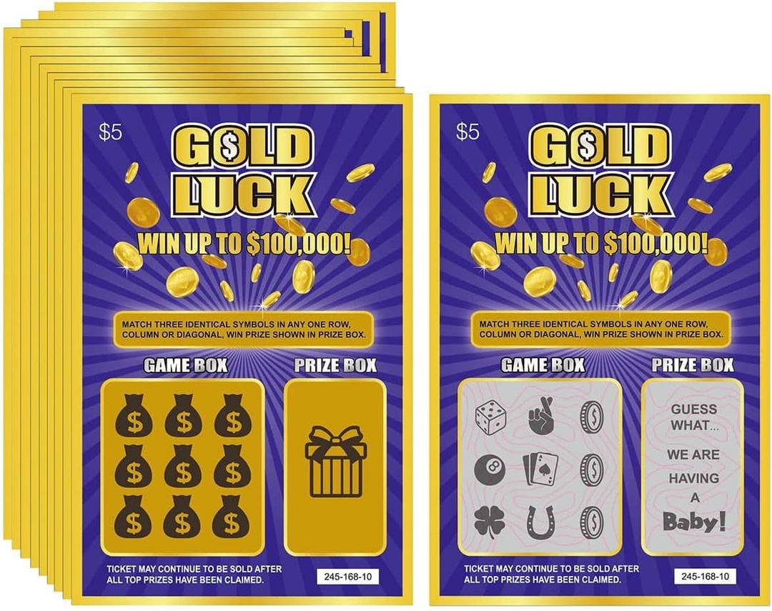 12 Gold Luck Pregnancy Announcement Fake Lottery Scratch Off Tickets, Great Idea for Pregnancy Reveal