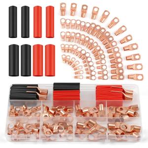 PEASUG Copper Wire Lugs 130Pcs, AWG 2 4 6 8 10 12 Gauge Battery Cable Ends with 66Pcs Heat Shrink Tubing Set, 64Pcs Ring Terminals Connectors Assortment Kit for Marine, Automotive, Cables, Appliances