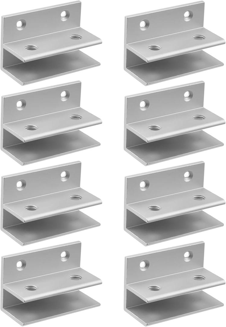 8PCS Aluminum Alloy Glass Clamps, Wall Mount Clamp Clip Hardware Replacement Parts Fixing (F-Shape, Silver, Suitable for 10-12mm Thick)