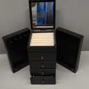 Meangood Jewelry Box Wood for Women, 5-Layer Large Organizer Box with Mirror & 4 Drawers for Rings, Earrings, Necklaces, Black