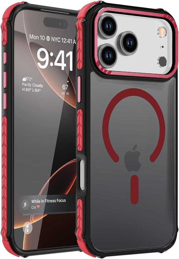 DEERLAMN Strong Magnetic Case for iPhone 17 Pro Max 6.9-Inch,[Compatible with Magsafe][Military Grade Drop Protection] Translucent Matte Shockproof Protective Phone Cover-Frosted Red