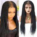 31" Braids Wig 5.5"X11" HD Lace Front Braided Wigs For Black Women Box Braided Wigs Cornrow Braid Wig Premium Synthetic Braided Wigs With Baby Hair For African American Women (#1B)