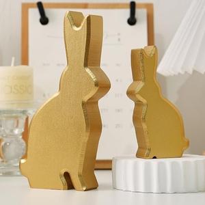 FESTGLOX Wood Bunny Decor, Gold Bunny Figurines Set of 2, Easter Rabbit Statues for Modern Home Decor, Decorative Rabbits for Spring Farmhouse, Mantel Shelf Table Centerpiece, Gift 2 Pack