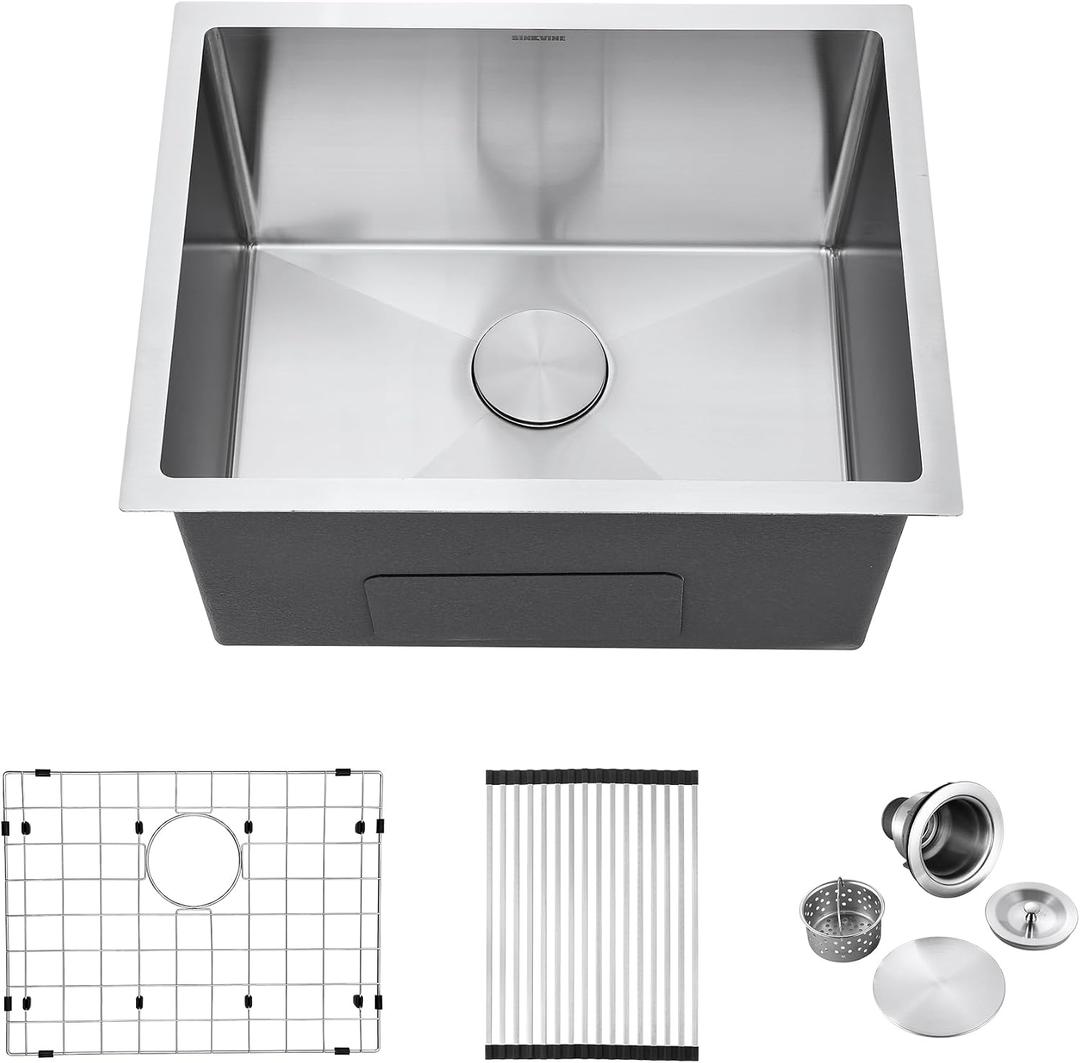 23-inch Undermount Laundry Utility Sink, Stainless Steel | 23x18x12 Extra Deep Single Bowl for Laundry Room, Garage and Outdoor Kitchen with Bottom Grid, Drain Strainer and Drying Rack