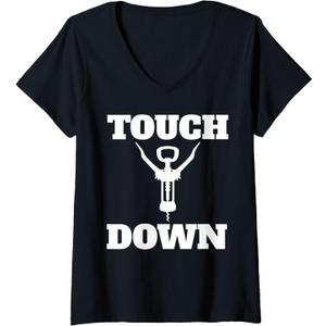 Womens Touchdown Bottle Opener Funny Football Gift V-Neck T-Shirt, 2XL