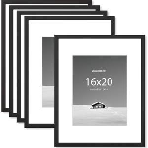 16x20 inch Picture Frame, 16x20 Photo Frames with 11x14 Removable Mat - High Definition Plexiglass - Vertical and Horizontal Display - Wall Hanging Frame - Black, 5 Pack