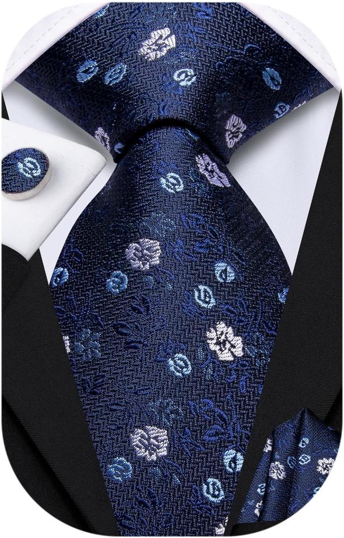Dubulle Mens Tie Set Solid Paisley Silk Striped Necktie for Men with Cufflinks Tie and Pocket Square
