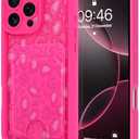 MZELQ Compatible with iPhone 16 Pro Case Silicone Card Holder, Cute Pattern Leopard Cheetah Cover for Girls Women -Hot Pink 