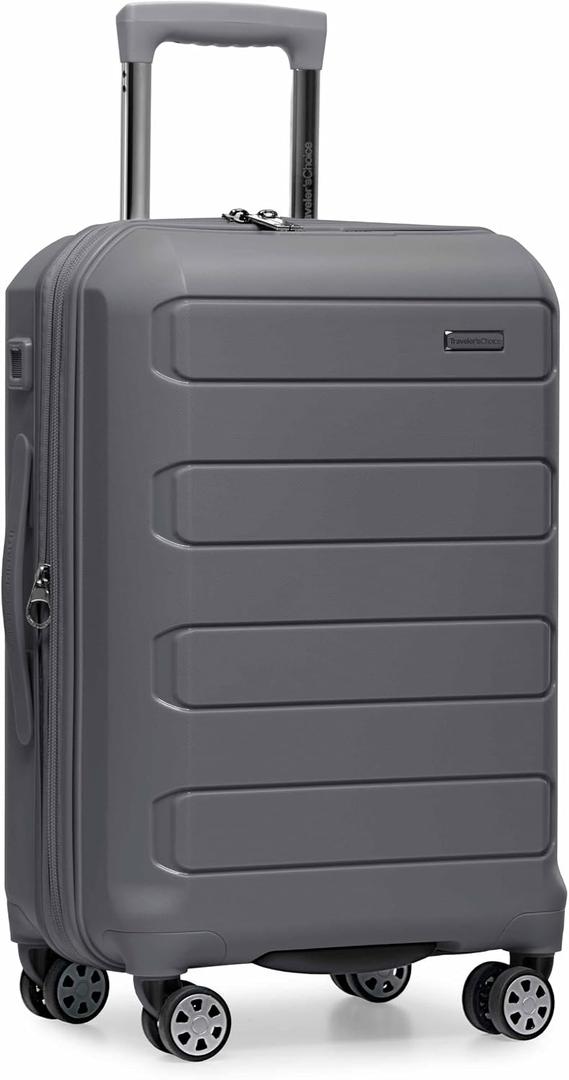 Traveler's Choice Pagosa Hardshell Expandable Luggage with Spinner Wheels, Gray, 22-Inch Carry-on