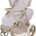 509 Crew: Little Flora - Mabelle Duo Twin Doll Stroller - Flower-Tan-Pink, Storage Basket, Retractable Canopy, Folding, Pretend Play Toy, Kids 3+, 21.26x13.58x5.51 in