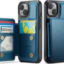 Vinich for iPhone 14 Wallet Case with Card Holder, RFID Blocking Credit Slots Kickstand Shockproof Phone Cover for Women Men, Blue
