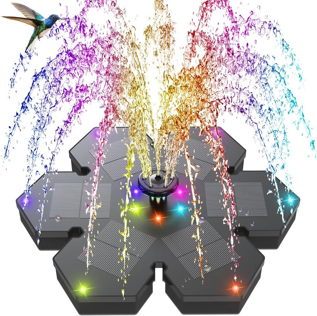 Solar Fountain Snowflake Style, 2025 Upgrade 3.5W Solar Bird Bath Fountains, Solar Powered Water Fountain with 2000mAh Battery, LED Lights, 7 Nozzles for Hummingbird, Garden, Pool, and Pond Solar Fountain Snowflake Style, 2025 Upgrade 3.5W Solar Bird Bath Fountains, Solar Powered Water Fountain with 2000mAh Battery, LED Lights, 7 Nozzles for Hummingbird, Garden, Pool, and Pond