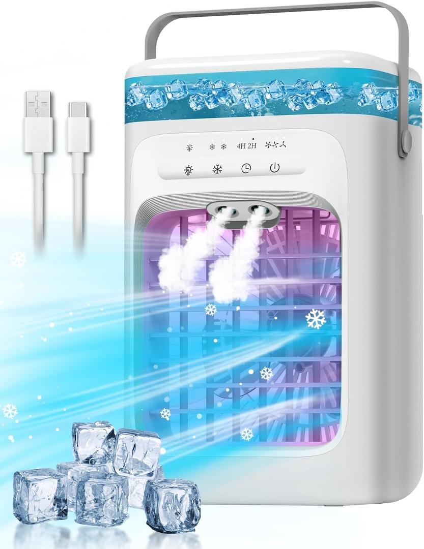 Portable Air Conditioner, Evaporative Mini Portable AC Unit with 3 Speeds & 2 Mist, 120 Oscillating, 7 Color Lights 2-4H Timer, Small Cooling Fan for Bedroom, Office, Home, Camping