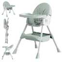 Baby High Chair, 5 in 1 High Chairs for Babies and Toddlers, Travel Foldable High Chair with Detachable PU Cushion, Double Removable Tray, Adjustable Height & Recline, Locking Wheels (Turquoise)