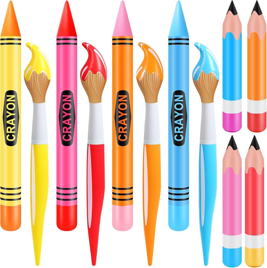 12 Pcs Inflatable Crayons Balloons Set Giant Crayons Jumbo Pencils Large Paint Brush Hanging Classroom Decor for Art Painting Party Favor, 12 Designs(Vivid Color)