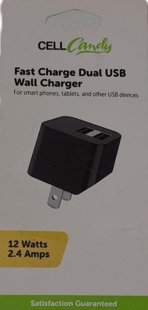 CELL CANDY FAST CHARGE DUAL USB WALL CHARGER 12 Watts