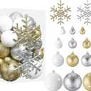 Syhood 62 Pcs Glitter Christmas Ball Ornaments Bulk Plastic Glitter Snowflakes Shatterproof Christmas Tree Ornament Set for Xmas Holiday Party Decorations(Gold, Silver, White)