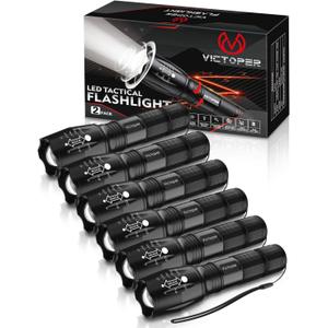 Victoper LED Flashlight 6 Pack, Bright 2000 Lumens Tactical Flashlights High Lumens with 5 Modes, Waterproof Focus Zoom Flash Light, Portable Flashlight for Camping Hiking Outdoor Home Emergency (Black)